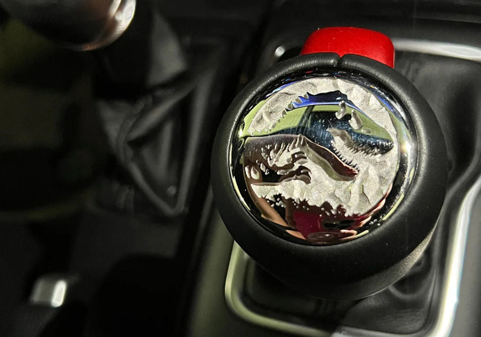 Jeep Wrangler gear shift knob featuring a custom design, highlighting unique accessories for personalizing your Jeep Wrangler.