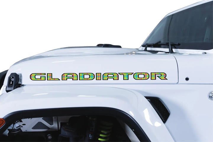 Gladiator Hood Lettering - Retro Neon Plaid