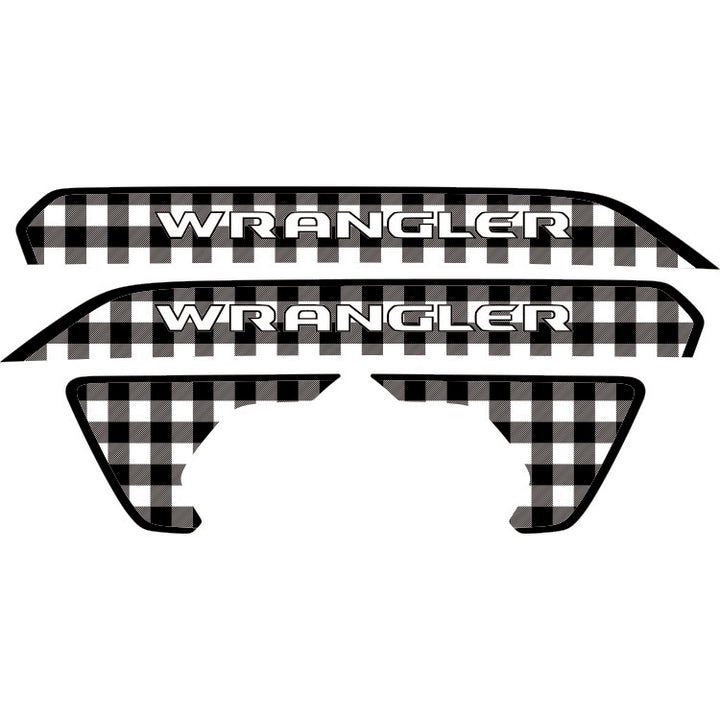 Wrangler Hood Lettering and Fender Insert Package - Black and White Plaid