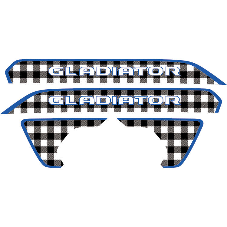 gladiator hood lettering and fender decal package - black and white plaid