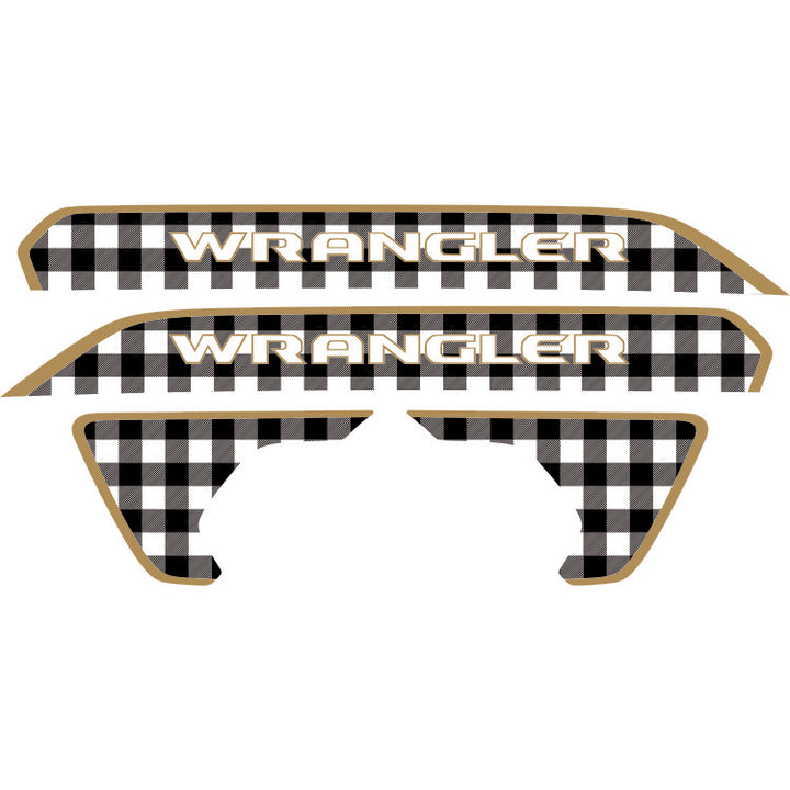 Wrangler Hood Lettering and Fender Insert Package - Black and White Plaid