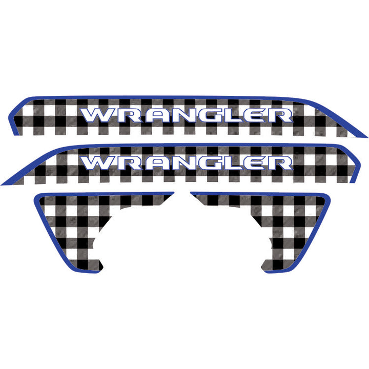 Wrangler Hood Lettering and Fender Insert Package - Black and White Plaid