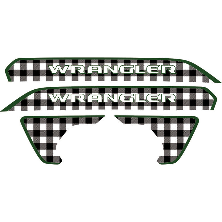 Wrangler Hood Lettering and Fender Insert Package - Black and White Plaid