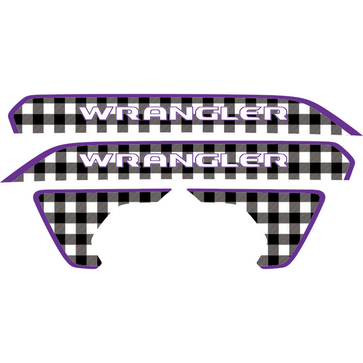 Wrangler Hood Lettering and Fender Insert Package - Black and White Plaid