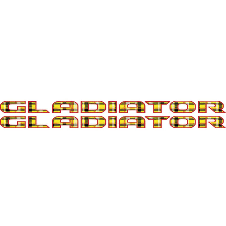 gladiator hood lettering decals - yellow and red plaid