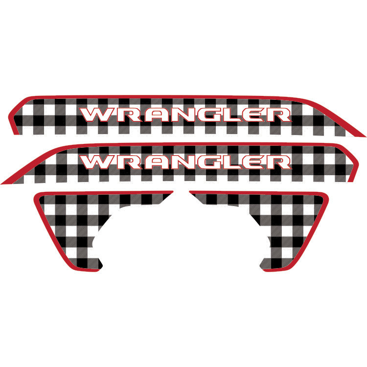 Wrangler Hood Lettering and Fender Insert Package - Black and White Plaid